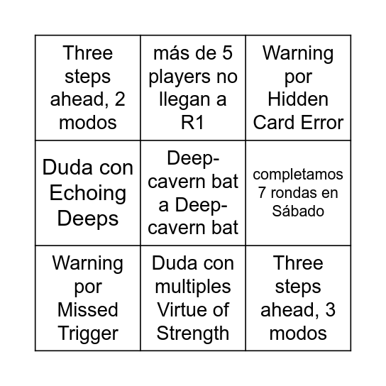 Regional Bingo Card