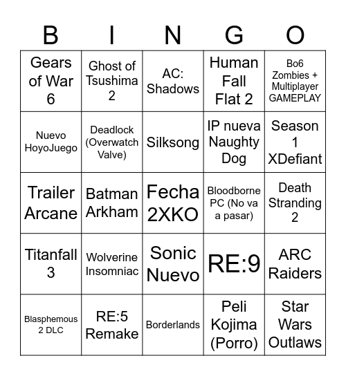 Summer Game Fest Bingo Card