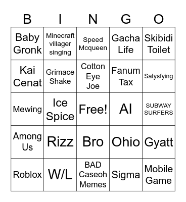 Brainrot Bingo Card