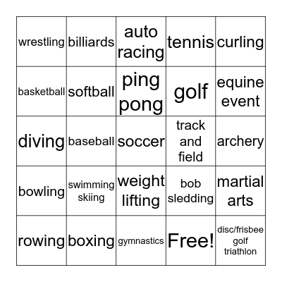 Sports Bingo Card