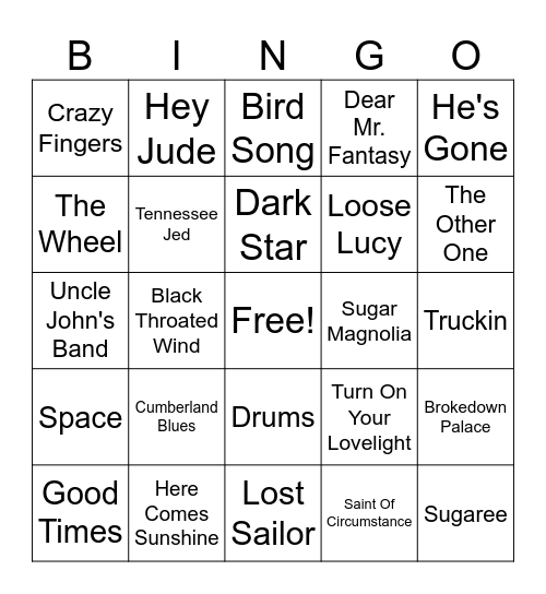 DEAD & CO 5.31.24 Bingo Card