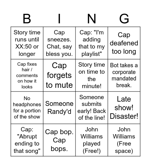 Captain's Hour Bingo Card