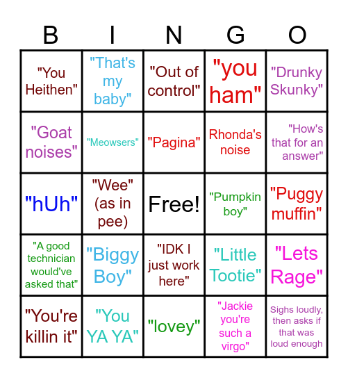 Fur Real Friends Bingo Card