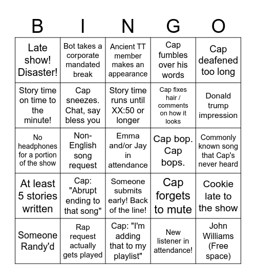 Captain's Hour Bingo Card