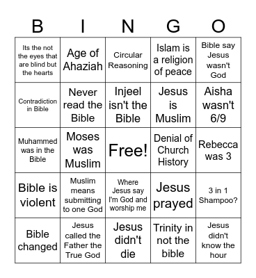 Muslim Bingo Board Bingo Card