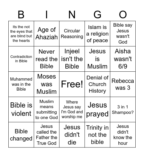 Muslim Bingo Board Bingo Card