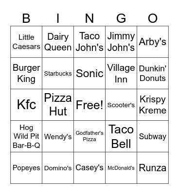 Fast Food Logos W Broadway Bingo Card