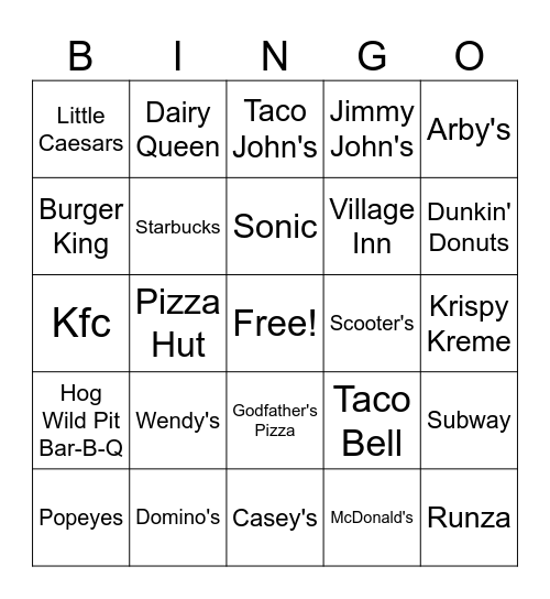 Fast Food Logos W Broadway Bingo Card