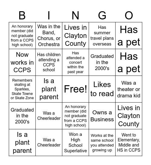 CCPS Alumni Bingo Card