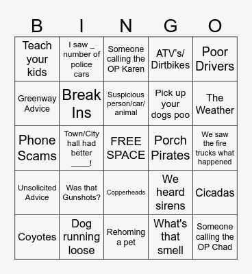 NEXTDOOR BINGO Card