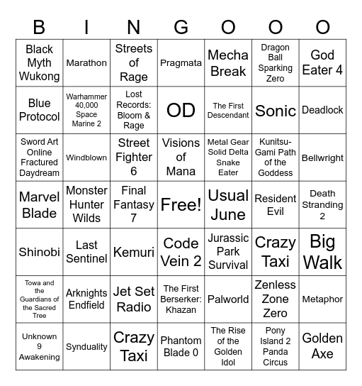 Summer Games Fest Week Bingo Card