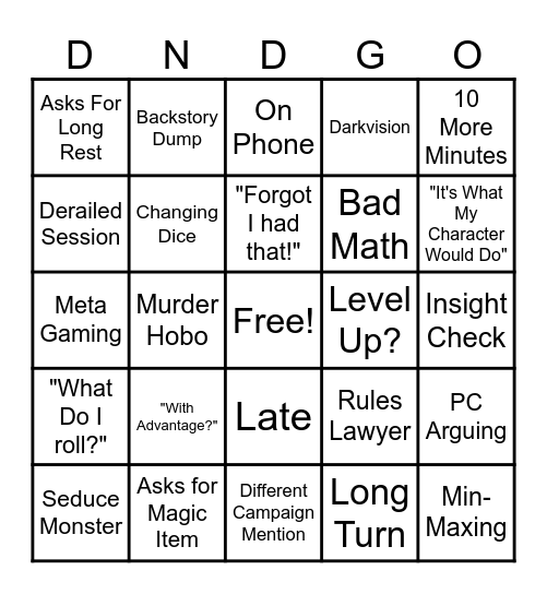 D&D Bingo Card