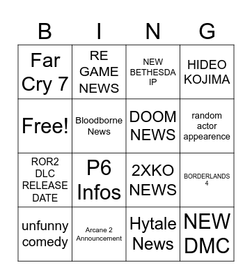 Summer Games Fest Bingo Card