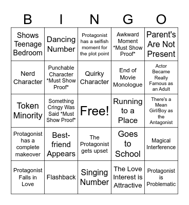 Disney Channel Original Movie Bingo Card
