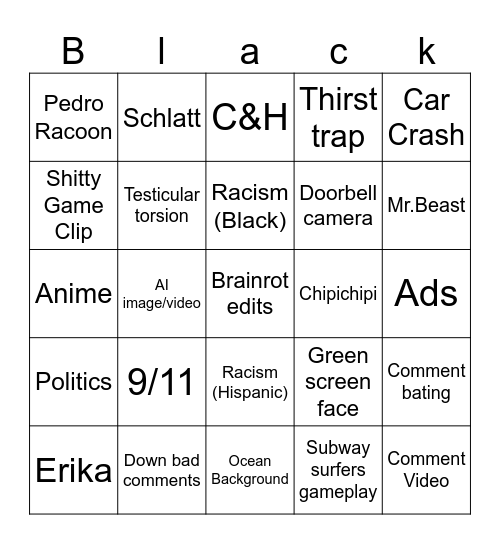 Instagram reels Bingo Card