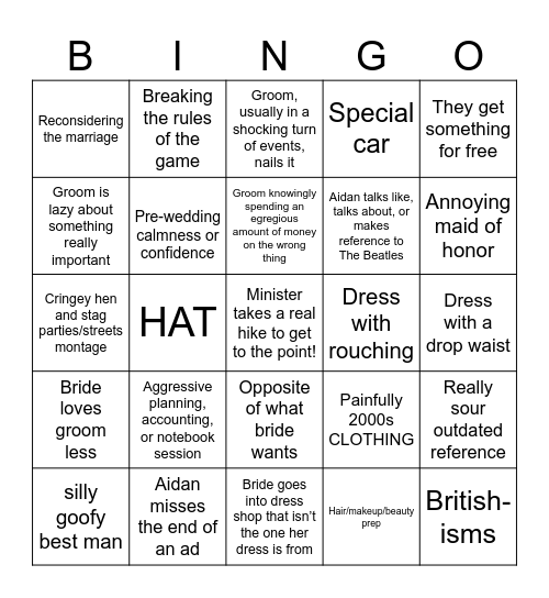 Don't Tell the Bride BINGO Card