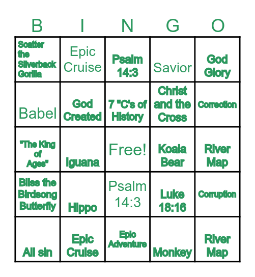 The Great Jungle Journey Bingo Card