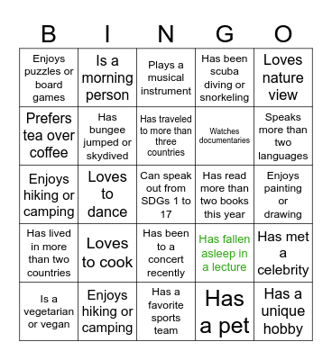 Ice-breaking for us Bingo Card