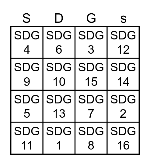 SDG Bingo Card