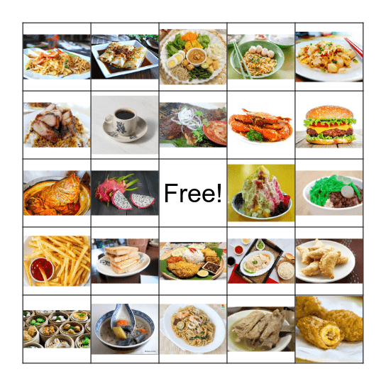 Singapore Food Bingo Card