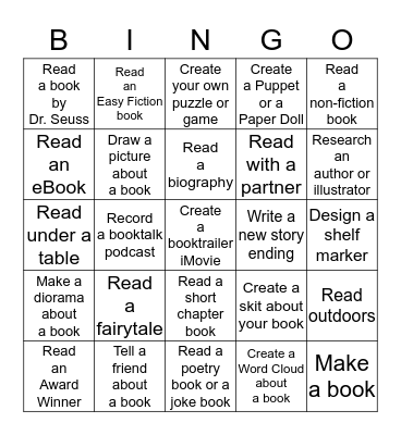 Summer Reading Challenge Bingo Card