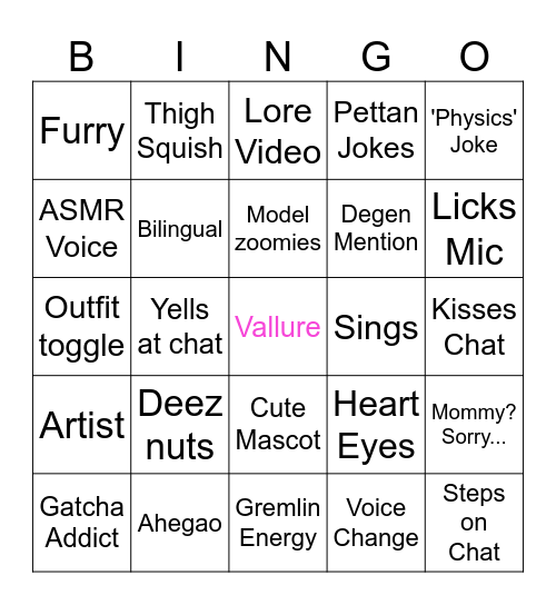 Vallure Bingo Generator Bingo Card