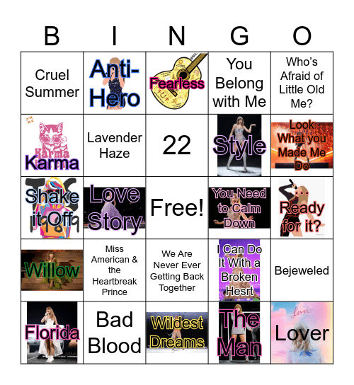 Taylor Swift (Dylan’s Version) Bingo Card