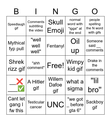 Instagram Comment Bingo Card