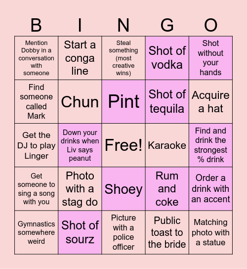 Liv's Hen-do Bingo Card