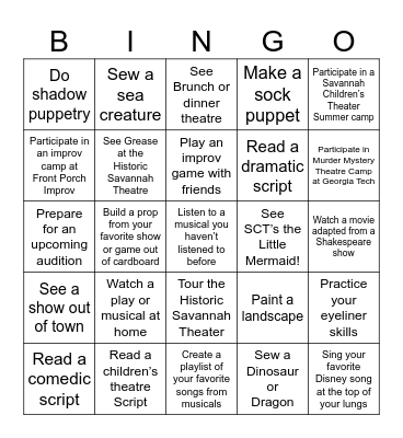Summer Theatre in Savannah Bingo! Bingo Card