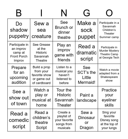 Summer Theatre in Savannah Bingo! Bingo Card