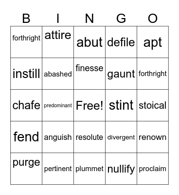 Vocabulary Workshop Bingo Card