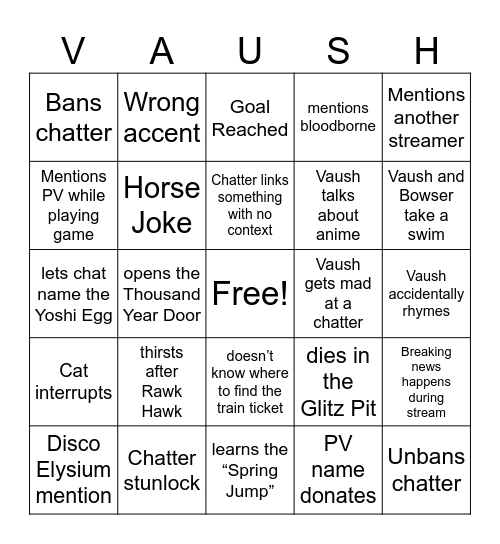 Fun!draising Stream Bingo Card