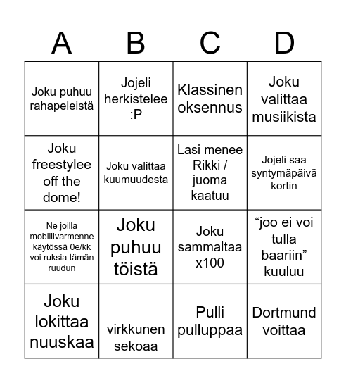 Jojelin synttäriBongi Bingo Card