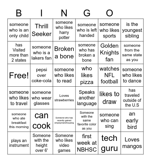 NBH Bingo Card