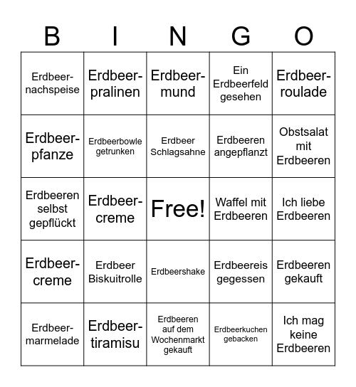 Erdbeeren Bingo Card