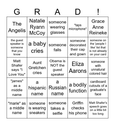 Graduation Bingo Card
