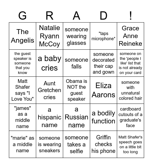 Graduation Bingo Card