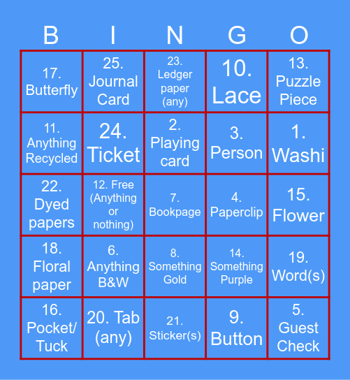 Crafty Junk Journaling Bingo Card