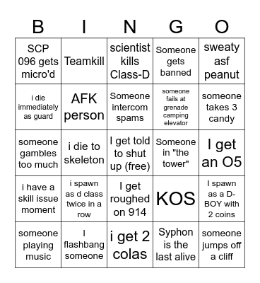 SCP SL Bingo (shrotirt fianelse version) Bingo Card