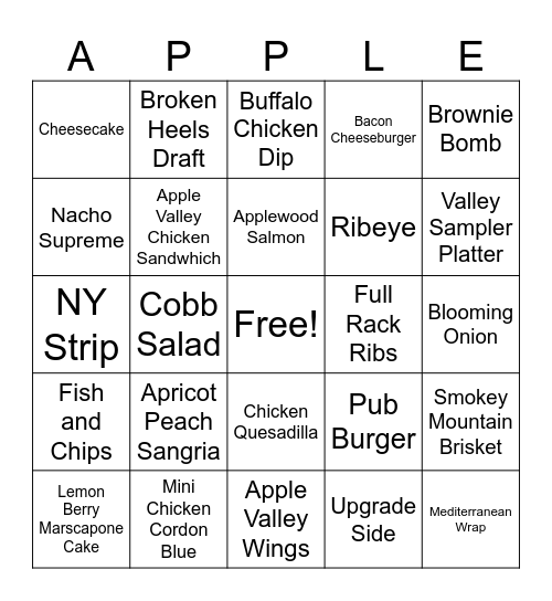 Apple Valley Bingo Card