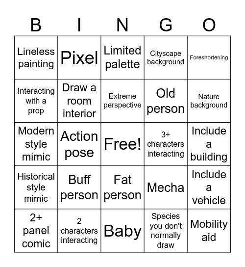 Art fight improvement bingo Card