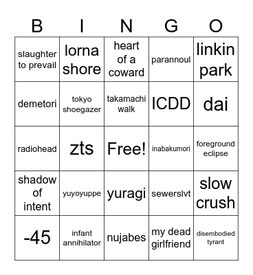 music bingo Card
