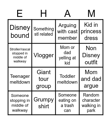 Different people in Disney world Bingo Card