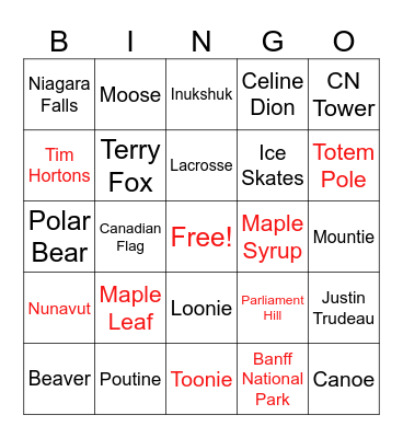 CANADIAN BINGO Card