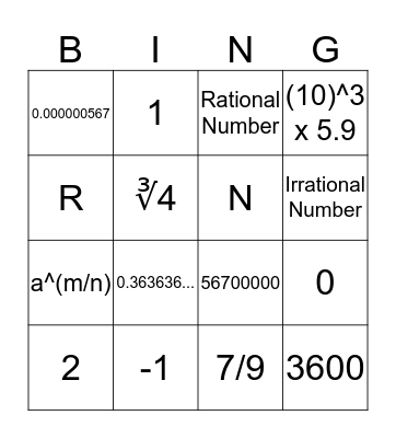 DXLCR Math Bingo Card