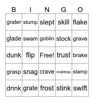 Mixed Blends & A_e Bingo Card