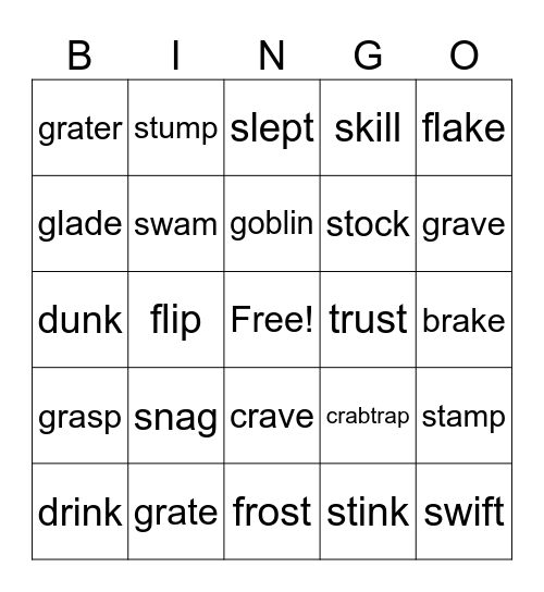 Mixed Blends & A_e Bingo Card