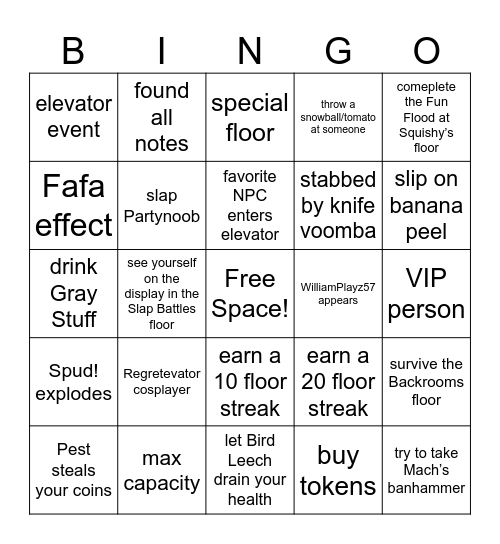 Regretevator Bingo Card