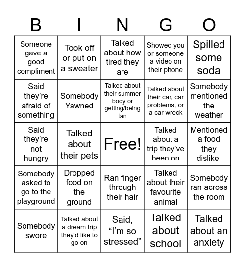 Conversation Bingo Card